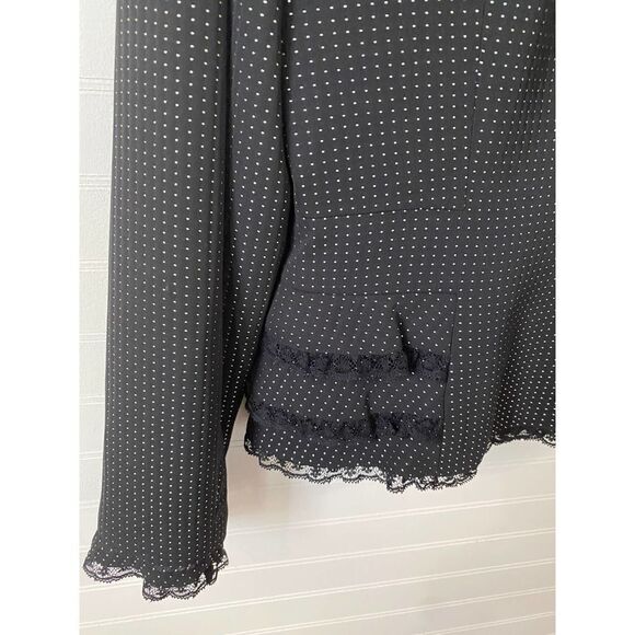 Nipon Boutique Black Dot Embroidered collared Snap Up Scalloped Blazer Size 10 - Picture 6 of 7